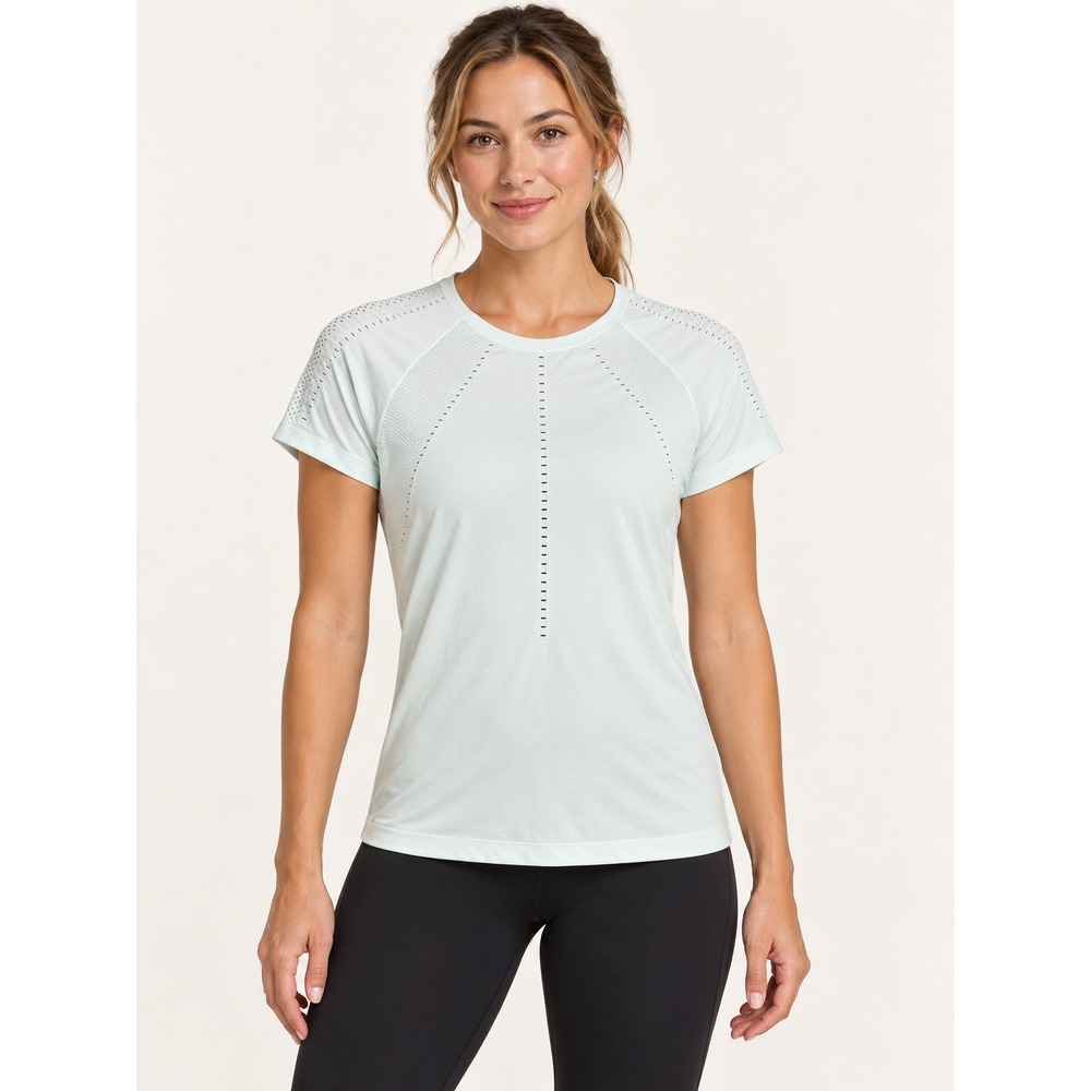 Athleta Womens XS Blue Seamless Mesh Ventilation Short Sleeve Performance Top
